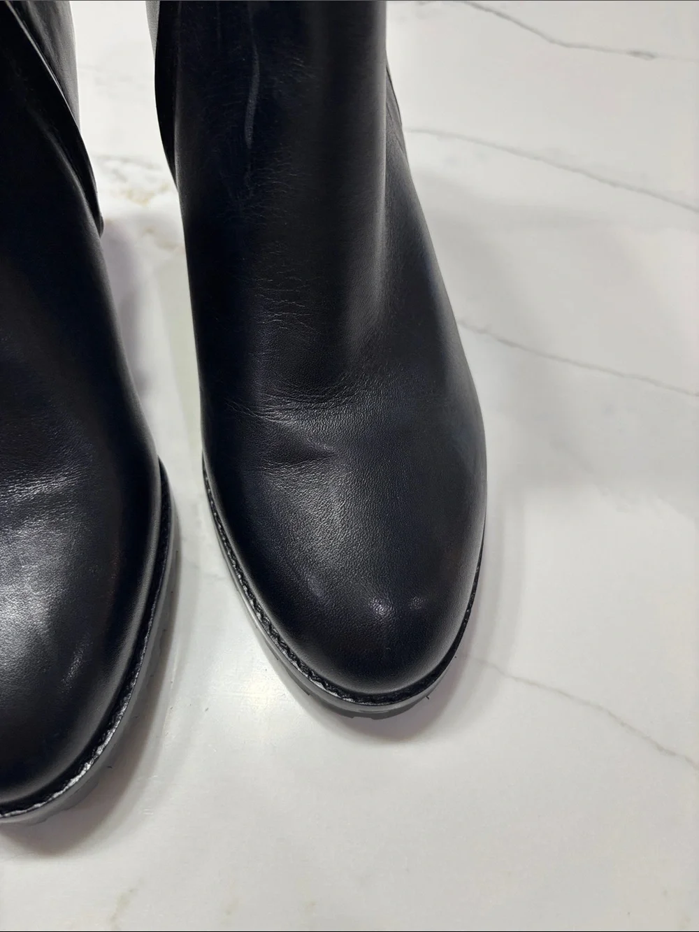 Ralph Lauren Black Leather Wedge Booties with Gold Logo